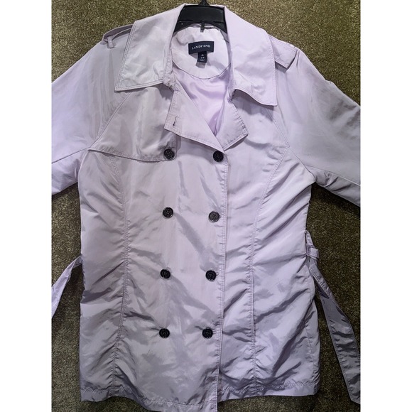 Lands End Women's Sz Medium 10-12 Purple Lightweight Trench Double Breasted - Picture 2 of 8